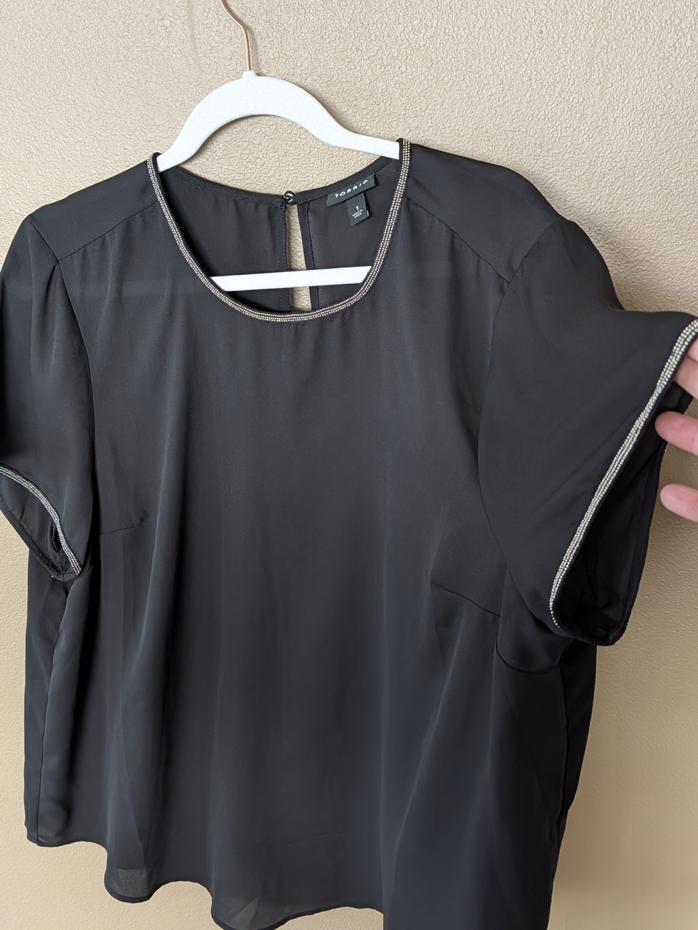 torrid 1x Black Short-Sleeve Blouse with Metallic Trim